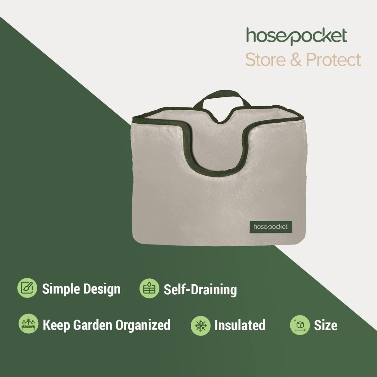 Expandable Garden Hose Holder by Hose Pocket – Store Your Expandable Garden Hose Neatly and Simply – Size Small Designed for 25-50 ft. Hose (Small)