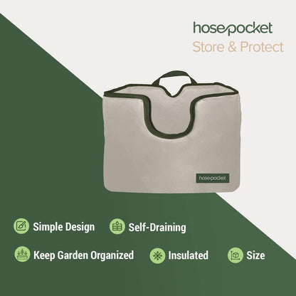 Expandable Garden Hose Holder by Hose Pocket – Store Your Expandable Garden Hose Neatly and Simply – Size Small Designed for 25-50 ft. Hose (Small)