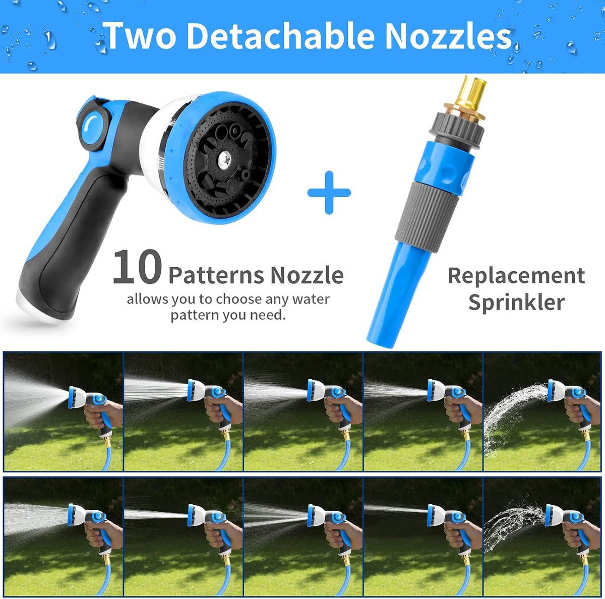 REDUCTUS Retractable Garden Hose Reel Wall Mount 1/2" x 100 ft + 6.5 ft Water Hose Reel for Outside with 10 Pattern Nozzle, Automatic Slow Rewind System/Lock Any Length/180°Swivel