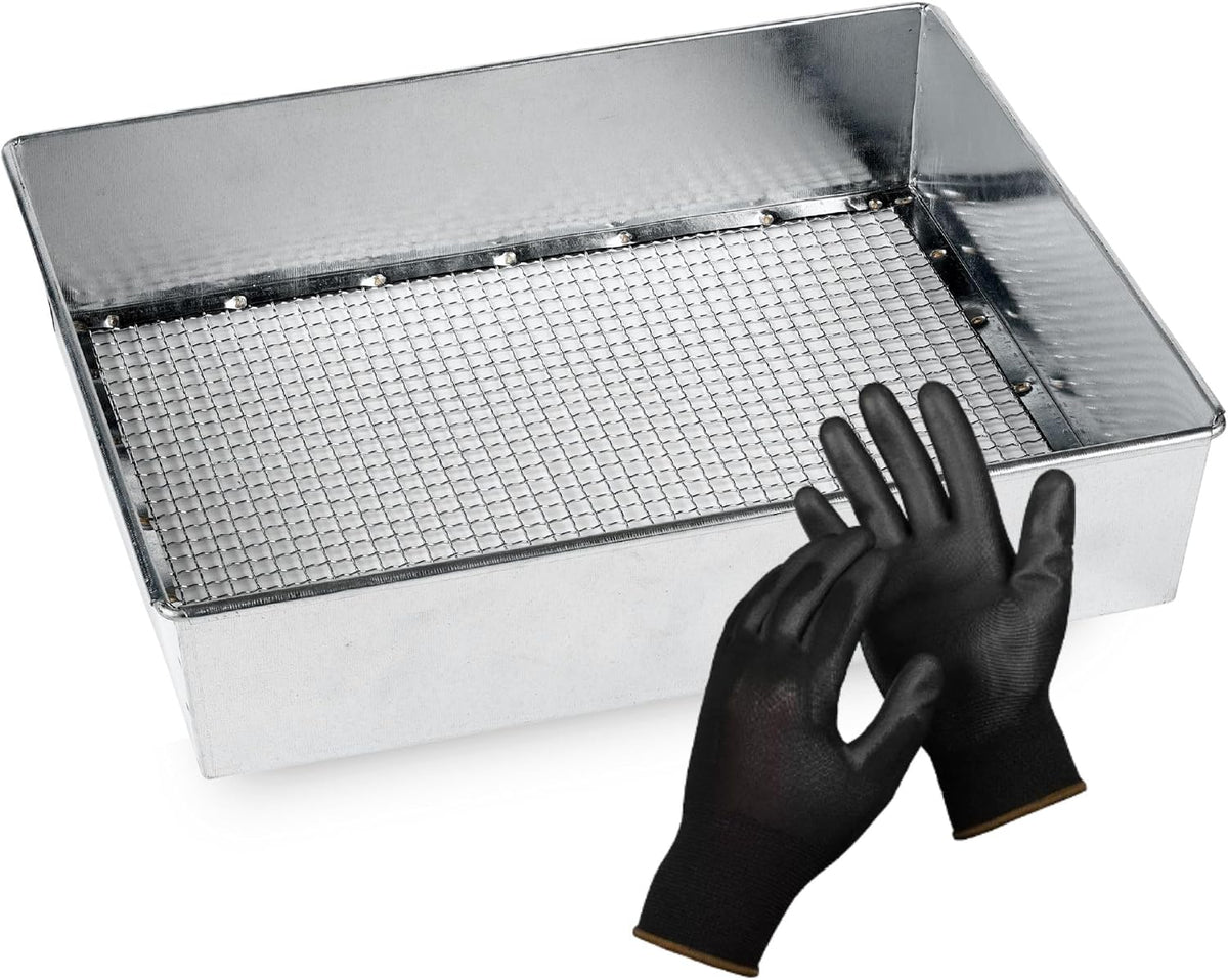 Soil Sifter, 1/4-inch Compact Galvanized Garden Sieve with Gloves
