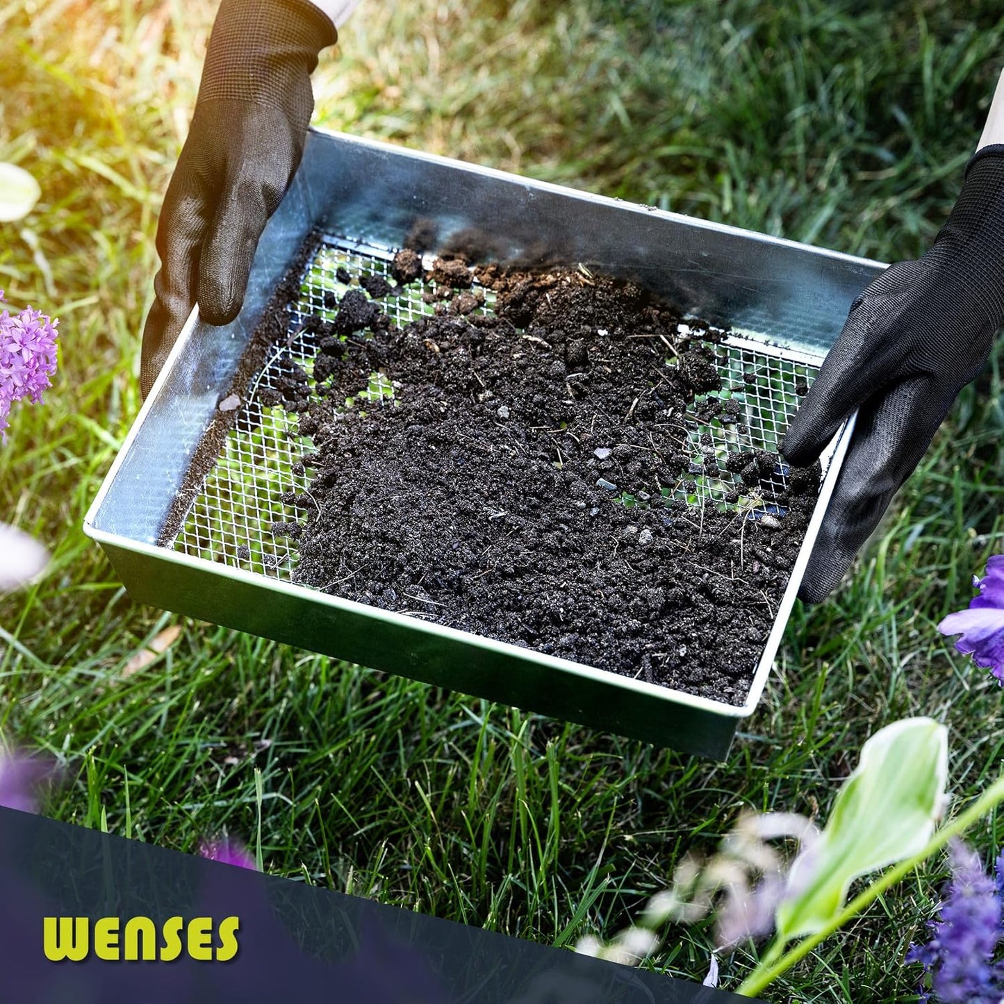 Soil Sifter, 1/4-inch Compact Galvanized Garden Sieve with Gloves