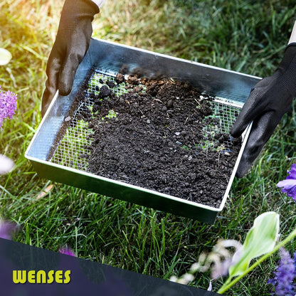 Soil Sifter, 1/4-inch Compact Galvanized Garden Sieve with Gloves