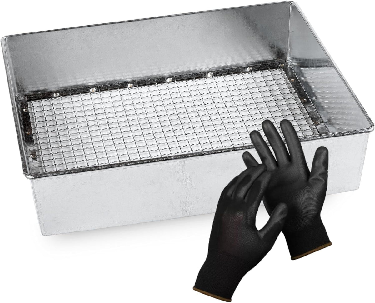 Soil Sifter, 1/4-inch Compact Galvanized Garden Sieve with Gloves