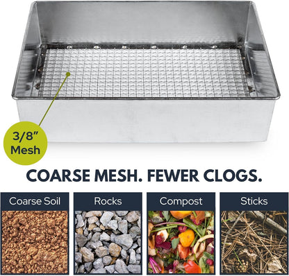 Soil Sifter, 1/4-inch Compact Galvanized Garden Sieve with Gloves