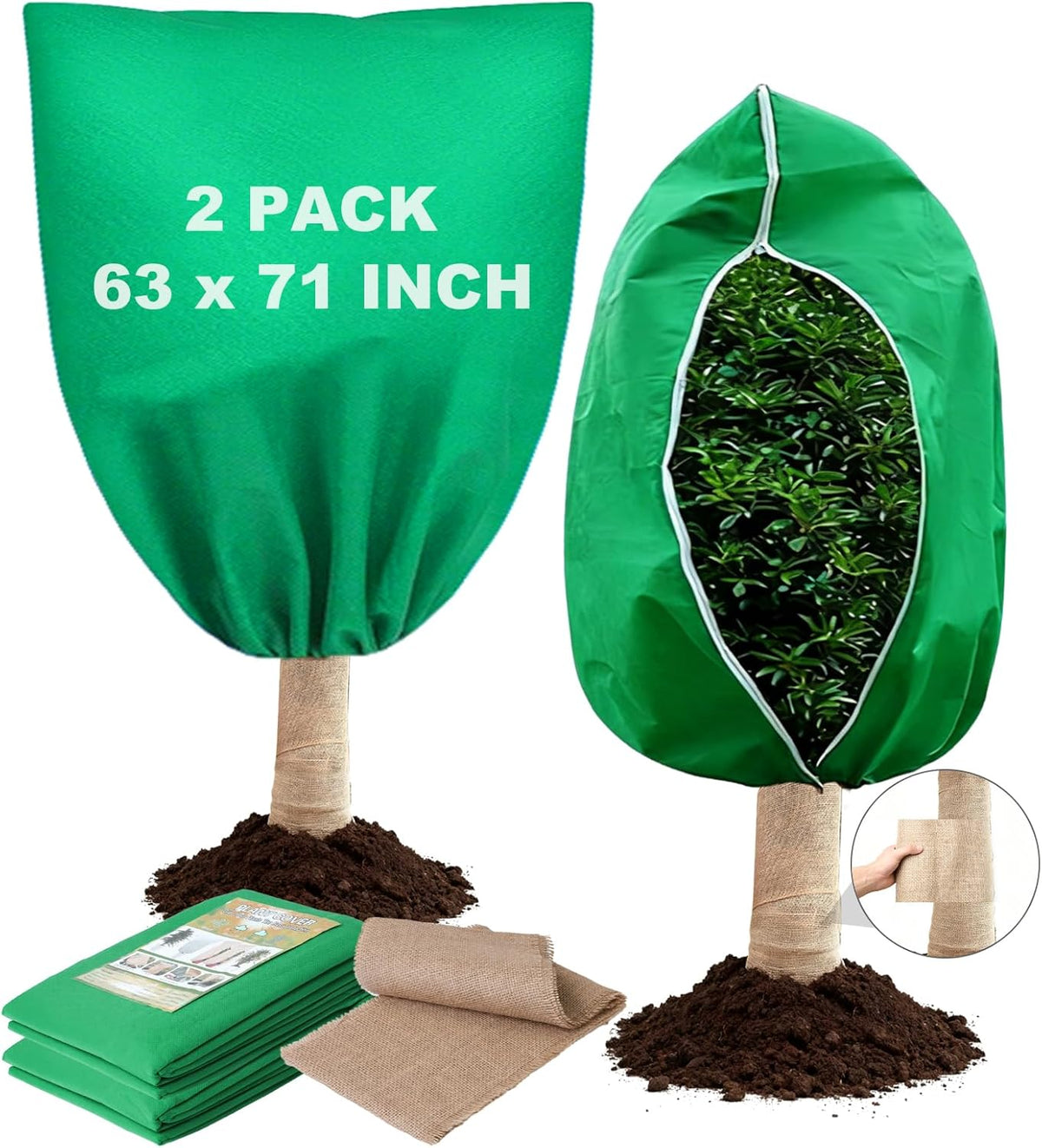 Plant Covers for Freeze Protection, 2 Pack 63" x 71" Drawstring