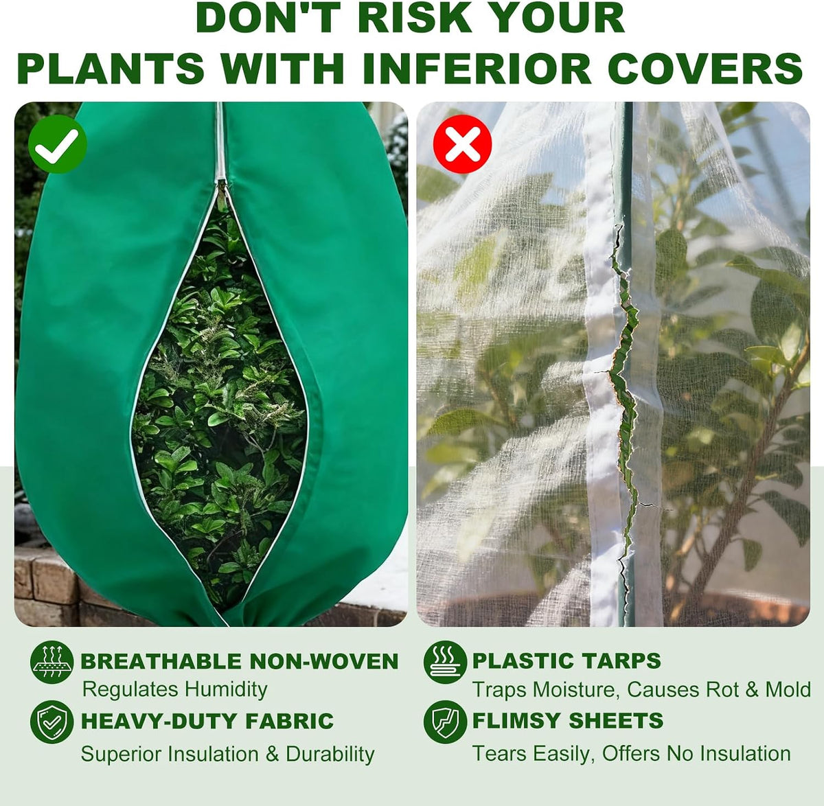 Plant Covers for Freeze Protection, 2 Pack 63" x 71" Drawstring