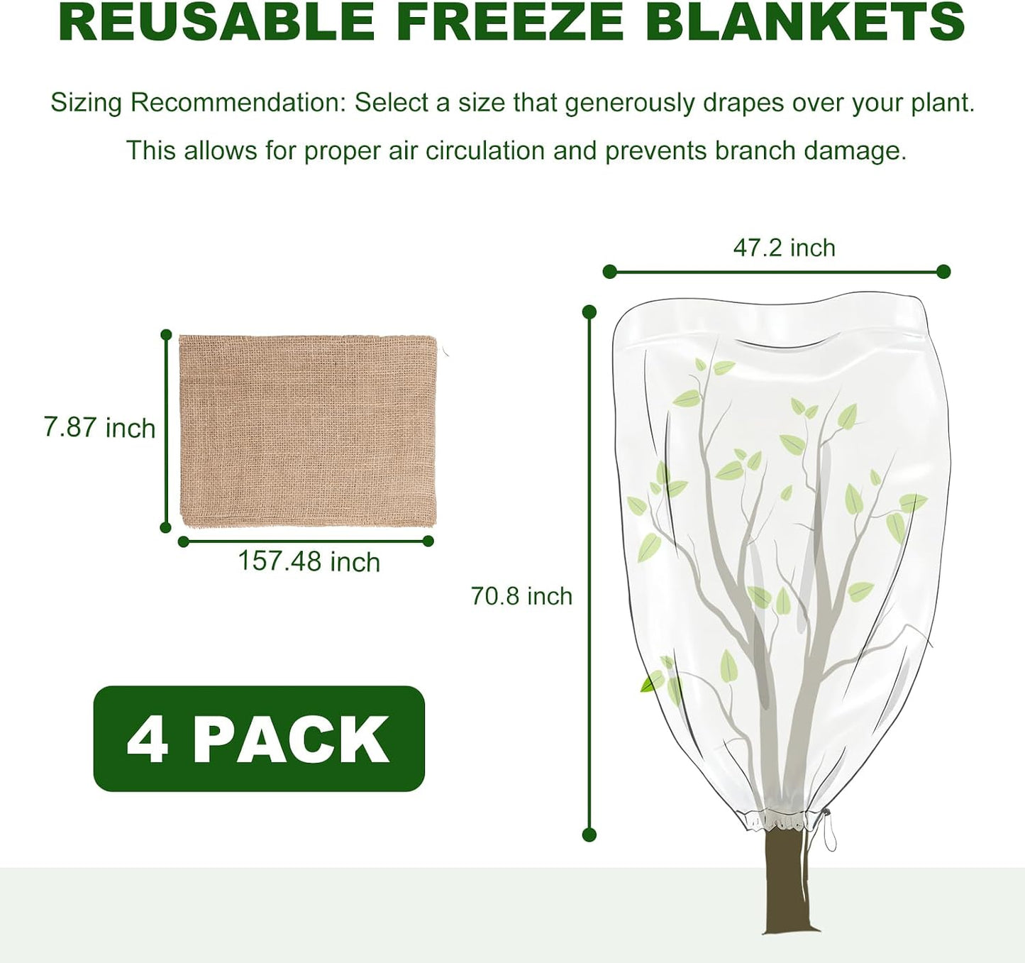 Plant Covers for Freeze Protection, 2 Pack 63" x 71" Drawstring