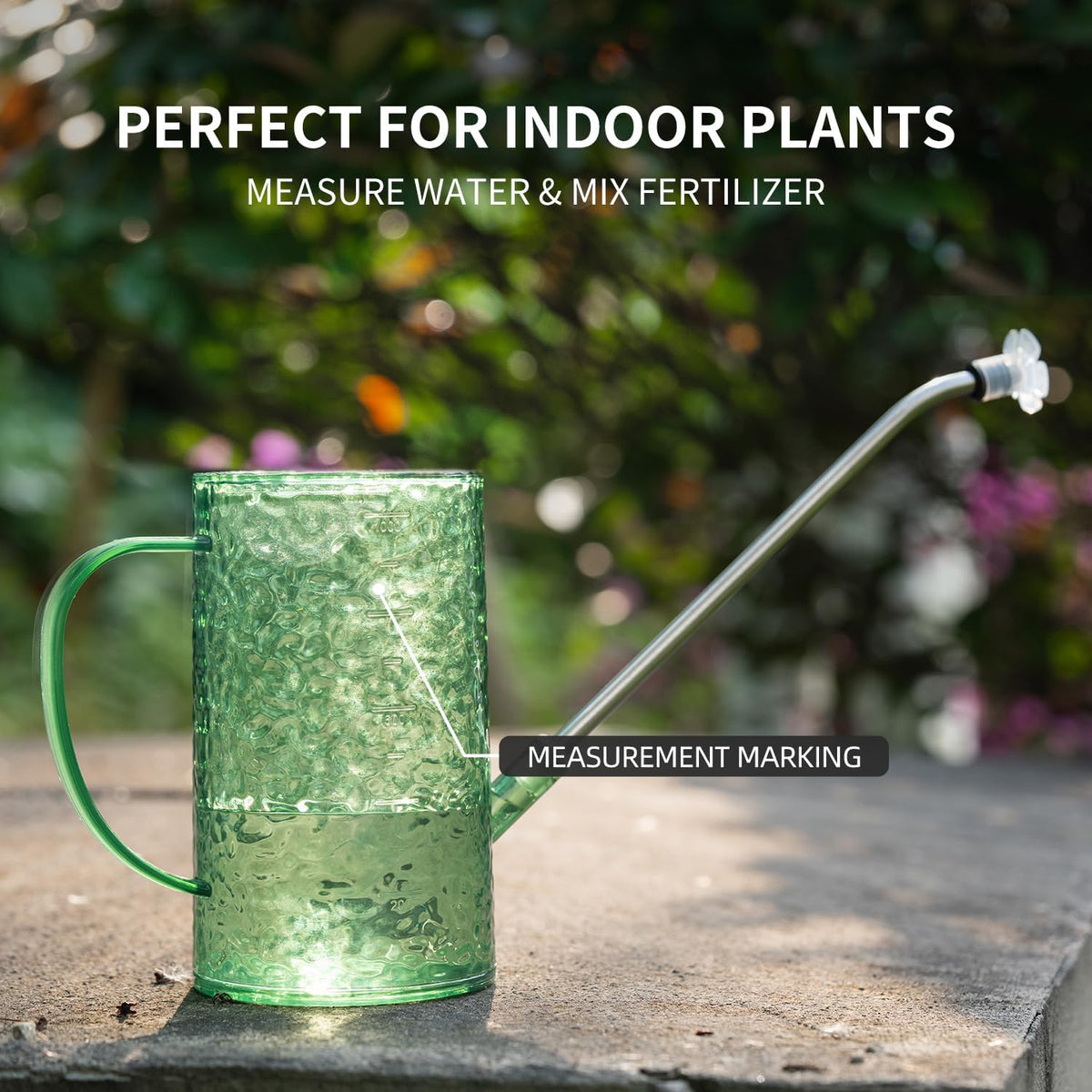 Watering Can for Indoor Plants, Water-Ripple Design Small Plastic Plant Watering Can with Long Spout and Detachable Shower Head for Houseplants, Flowers, and Succulents, 34oz, Forest Green