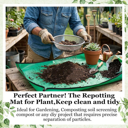 2PCS Soil Sifter for Gardening with Handle,Stainless Steel Rock Compost Soil Sifter for 5 Gallon Bucket,1/4in,1/8in Mesh Garden Sifting Screen Gravel Sawdust Vermicompost with Repotting Mat