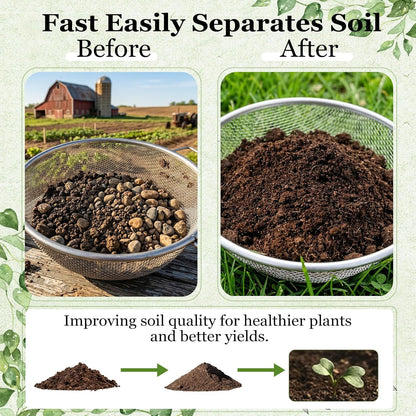 2PCS Soil Sifter for Gardening with Handle,Stainless Steel Rock Compost Soil Sifter for 5 Gallon Bucket,1/4in,1/8in Mesh Garden Sifting Screen Gravel Sawdust Vermicompost with Repotting Mat