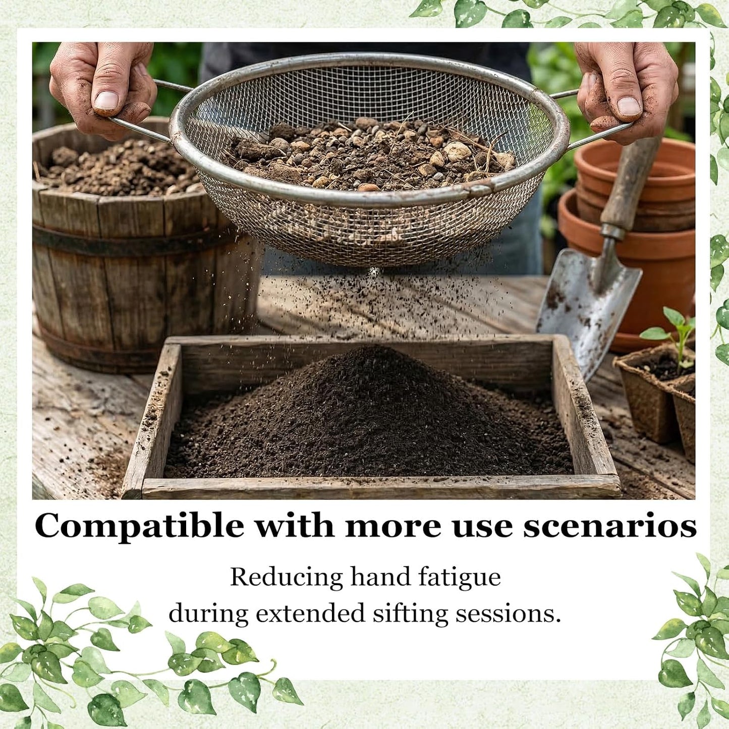 2PCS Soil Sifter for Gardening with Handle,Stainless Steel Rock Compost Soil Sifter for 5 Gallon Bucket,1/4in,1/8in Mesh Garden Sifting Screen Gravel Sawdust Vermicompost with Repotting Mat