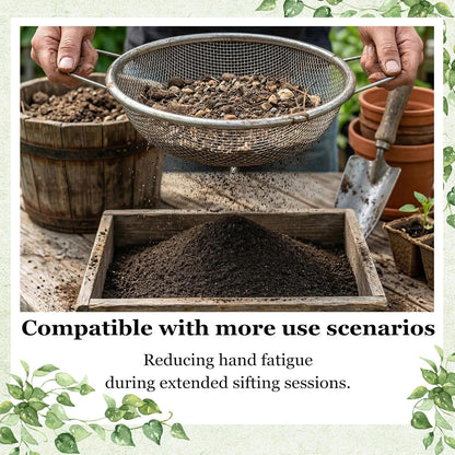 2PCS Soil Sifter for Gardening with Handle,Stainless Steel Rock Compost Soil Sifter for 5 Gallon Bucket,1/4in,1/8in Mesh Garden Sifting Screen Gravel Sawdust Vermicompost with Repotting Mat