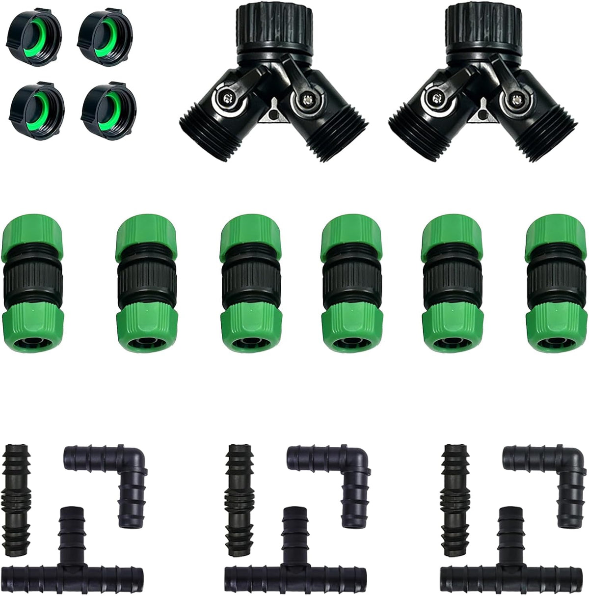 1/2" Soaker Hose Fittings Kit, 21 Pcs Garden Irrigation Connectors with Repair Connectors (Male & Female),Tees,Elbows,couplings,End Caps,Two-Way Valve Connectors, Drip System Parts for Garden Lawn
