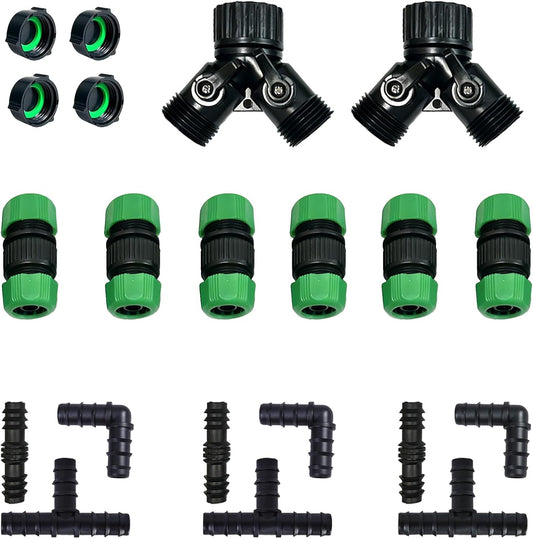 1/2" Soaker Hose Fittings Kit, 21 Pcs Garden Irrigation Connectors with Repair Connectors (Male & Female),Tees,Elbows,couplings,End Caps,Two-Way Valve Connectors, Drip System Parts for Garden Lawn