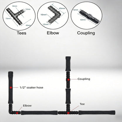 1/2" Soaker Hose Fittings Kit, 21 Pcs Garden Irrigation Connectors with Repair Connectors (Male & Female),Tees,Elbows,couplings,End Caps,Two-Way Valve Connectors, Drip System Parts for Garden Lawn