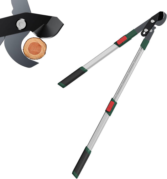 2-Inch Cutting Capacity Bypass Loppers, 26-33" Extendable Tree Branch Cutter, Professional Gear-Driven Labor-Saving Heavy Duty Pruners, Carbon Steel Teflon Blade & Lightweight Aluminum Handles