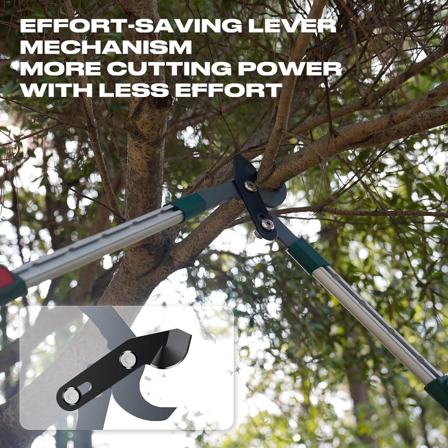 2-Inch Cutting Capacity Bypass Loppers, 26-33" Extendable Tree Branch Cutter, Professional Gear-Driven Labor-Saving Heavy Duty Pruners, Carbon Steel Teflon Blade & Lightweight Aluminum Handles