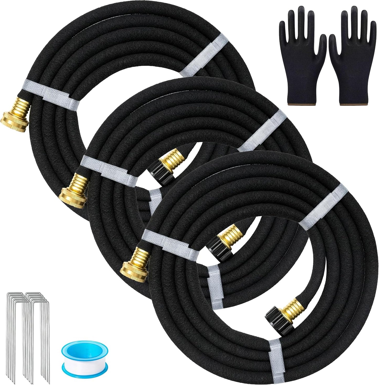 1/2"Soaker Hose KIT, 10ft 3Pack Garden Drip Hoses Brass Couplings