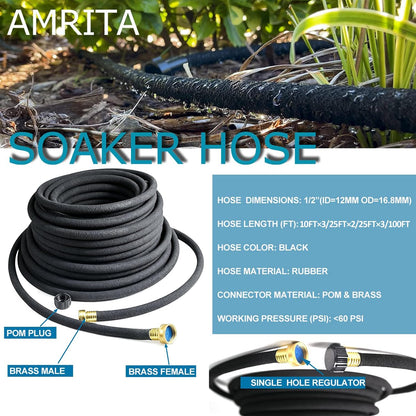 1/2"Soaker Hose KIT, 10ft 3Pack Garden Drip Hoses Brass Couplings