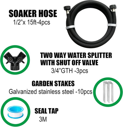 1/2"Soaker Hose KIT, 10ft 3Pack Garden Drip Hoses Brass Couplings