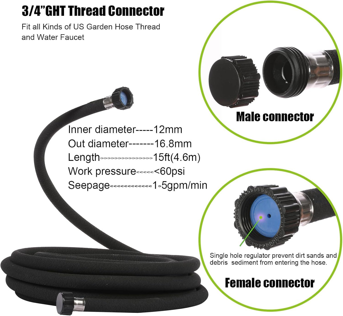1/2"Soaker Hose KIT, 10ft 3Pack Garden Drip Hoses Brass Couplings