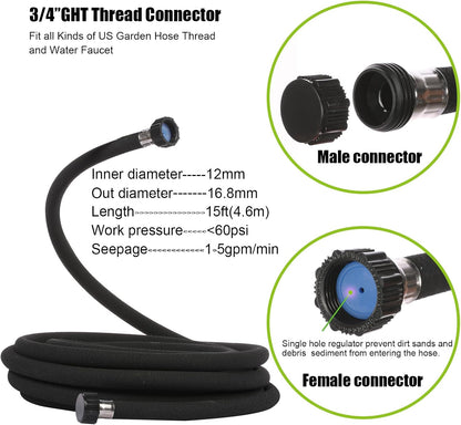 1/2"Soaker Hose KIT, 10ft 3Pack Garden Drip Hoses Brass Couplings