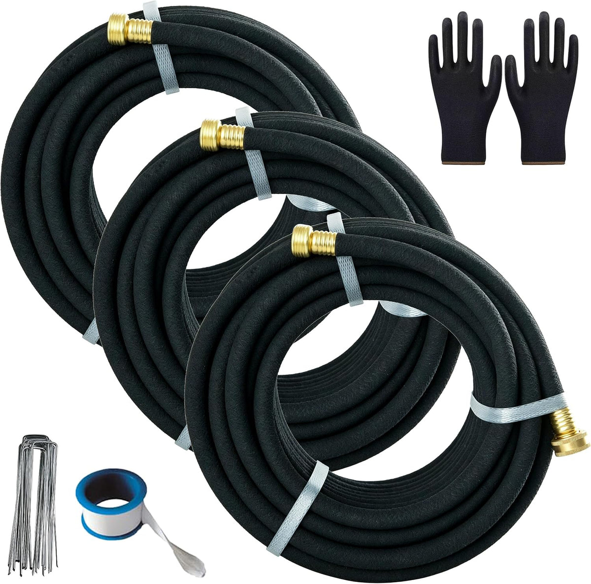 1/2"Soaker Hose KIT, 10ft 3Pack Garden Drip Hoses Brass Couplings