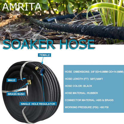 1/2"Soaker Hose KIT, 10ft 3Pack Garden Drip Hoses Brass Couplings