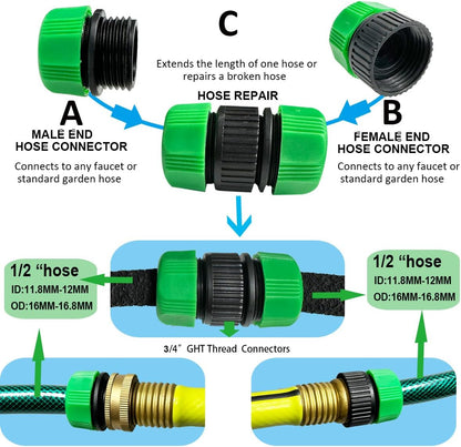 1/2"Soaker Hose KIT, 10ft 3Pack Garden Drip Hoses Brass Couplings