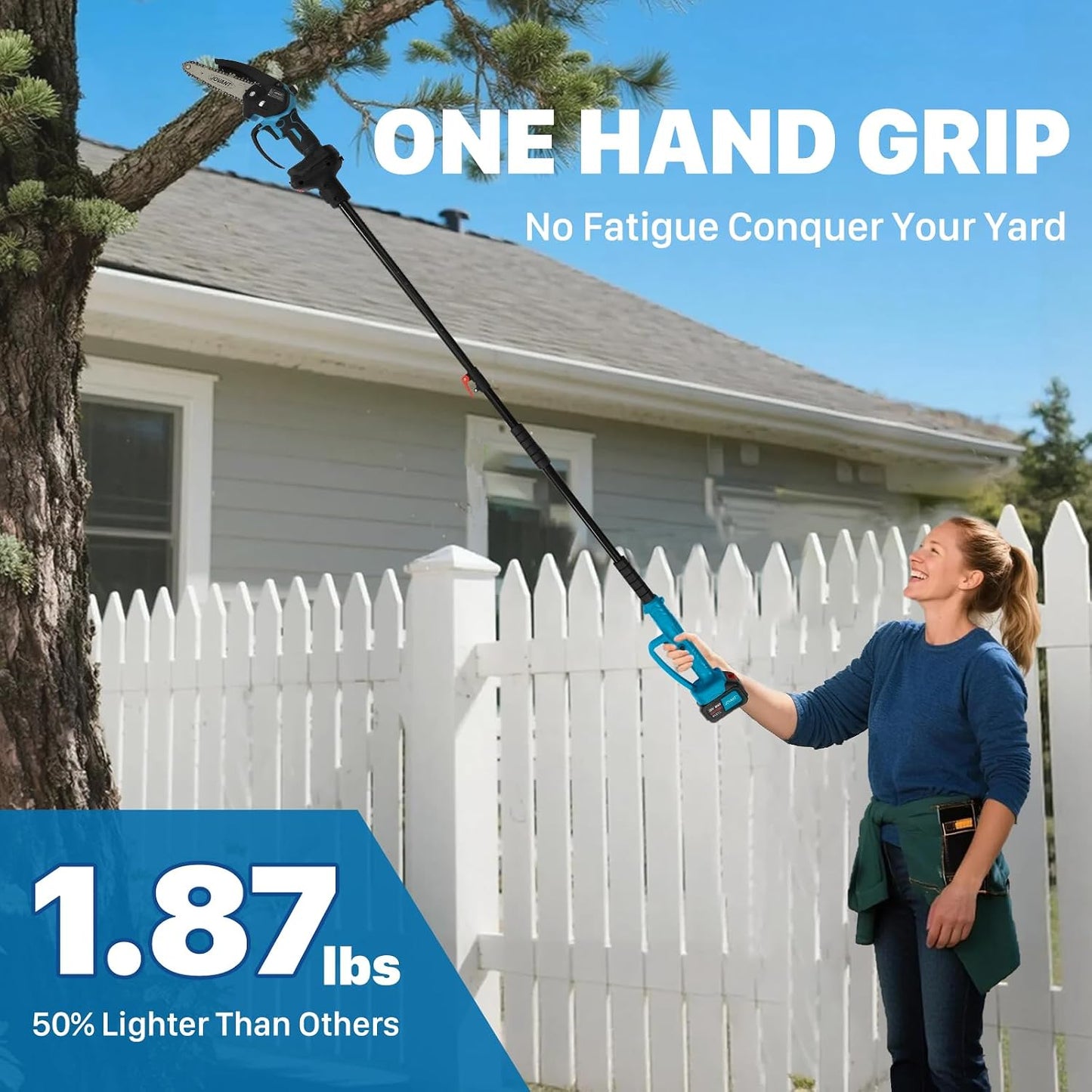 Electric Pole Saws for Tree Trimming, 6 Inch Mini Chainsaw Cordless 2-in-1 Pole Saw Battery Powered Tree Trimmer, Hand Held Chainsaw Long Bar Tree Branch Cutter, Wood Cutting Tools with 2 Batteries