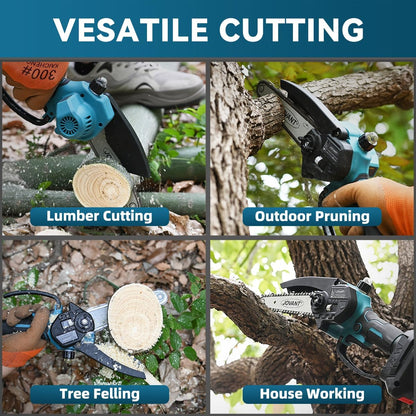 Electric Pole Saws for Tree Trimming, 6 Inch Mini Chainsaw Cordless 2-in-1 Pole Saw Battery Powered Tree Trimmer, Hand Held Chainsaw Long Bar Tree Branch Cutter, Wood Cutting Tools with 2 Batteries