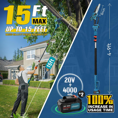 Electric Pole Saws for Tree Trimming, 6 Inch Mini Chainsaw Cordless 2-in-1 Pole Saw Battery Powered Tree Trimmer, Hand Held Chainsaw Long Bar Tree Branch Cutter, Wood Cutting Tools with 2 Batteries