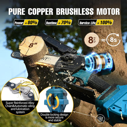 Electric Pole Saws for Tree Trimming, 6 Inch Mini Chainsaw Cordless 2-in-1 Pole Saw Battery Powered Tree Trimmer, Hand Held Chainsaw Long Bar Tree Branch Cutter, Wood Cutting Tools with 2 Batteries