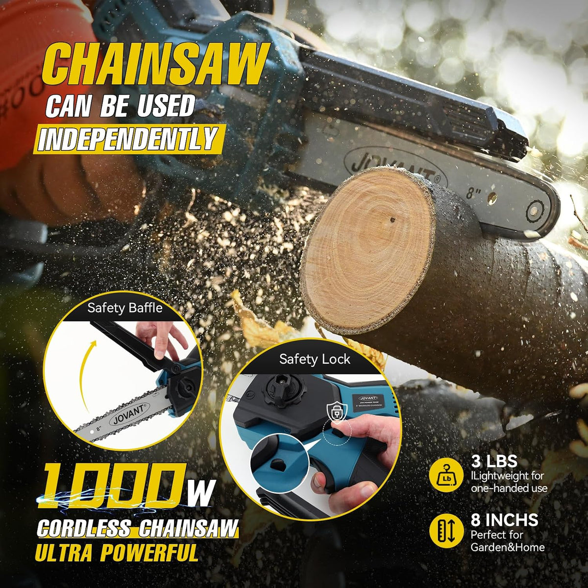 Electric Pole Saws for Tree Trimming, 6 Inch Mini Chainsaw Cordless 2-in-1 Pole Saw Battery Powered Tree Trimmer, Hand Held Chainsaw Long Bar Tree Branch Cutter, Wood Cutting Tools with 2 Batteries