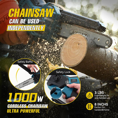 Electric Pole Saws for Tree Trimming, 6 Inch Mini Chainsaw Cordless 2-in-1 Pole Saw Battery Powered Tree Trimmer, Hand Held Chainsaw Long Bar Tree Branch Cutter, Wood Cutting Tools with 2 Batteries