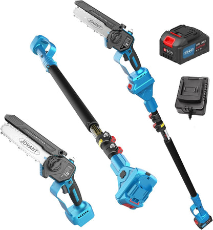 Electric Pole Saws for Tree Trimming, 6 Inch Mini Chainsaw Cordless 2-in-1 Pole Saw Battery Powered Tree Trimmer, Hand Held Chainsaw Long Bar Tree Branch Cutter, Wood Cutting Tools with 2 Batteries