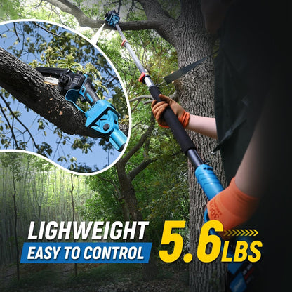 Electric Pole Saws for Tree Trimming, 6 Inch Mini Chainsaw Cordless 2-in-1 Pole Saw Battery Powered Tree Trimmer, Hand Held Chainsaw Long Bar Tree Branch Cutter, Wood Cutting Tools with 2 Batteries