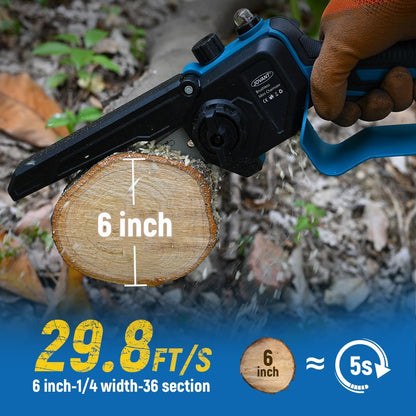 Electric Pole Saws for Tree Trimming, 6 Inch Mini Chainsaw Cordless 2-in-1 Pole Saw Battery Powered Tree Trimmer, Hand Held Chainsaw Long Bar Tree Branch Cutter, Wood Cutting Tools with 2 Batteries