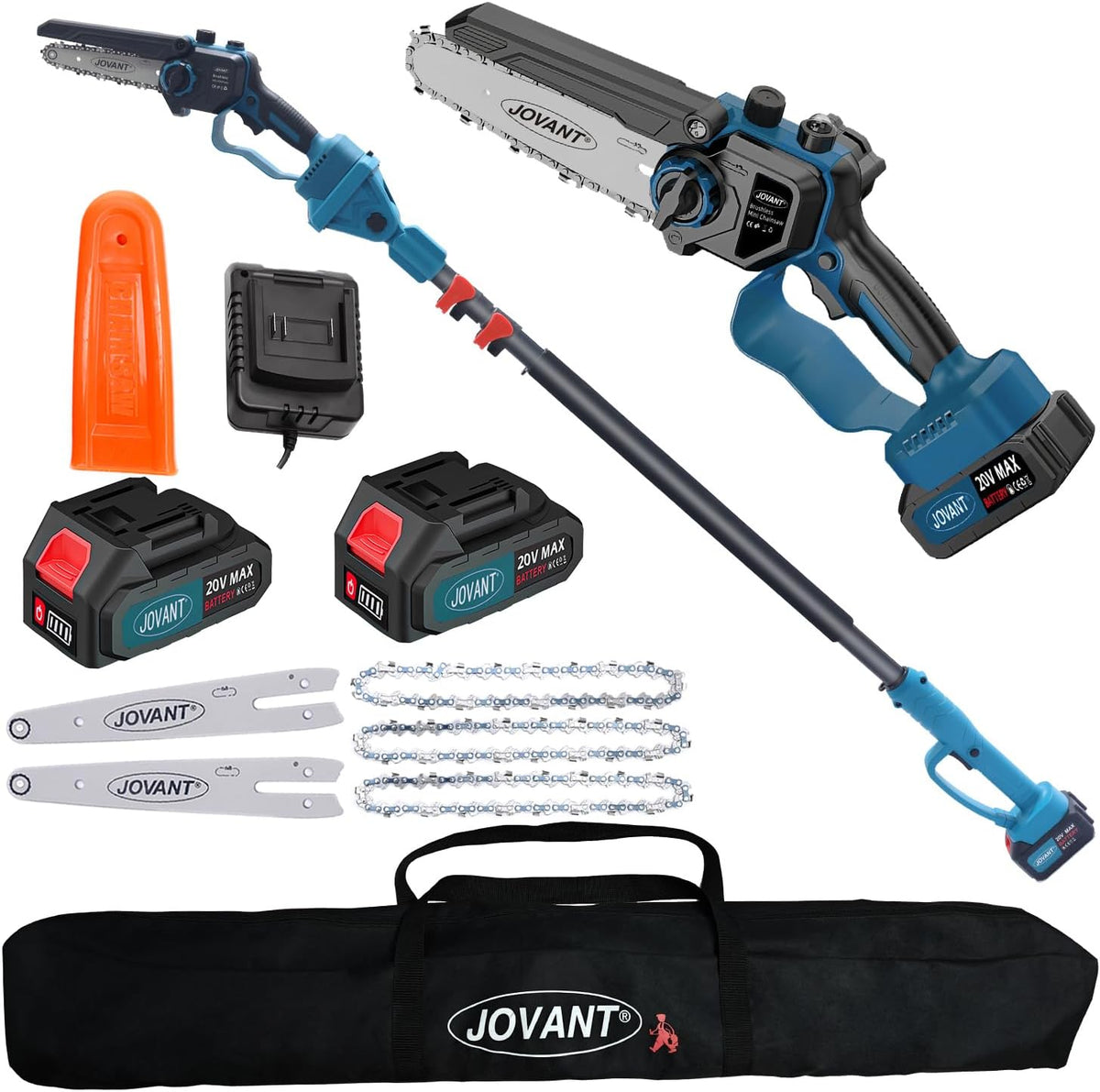 Electric Pole Saws for Tree Trimming, 6 Inch Mini Chainsaw Cordless 2-in-1 Pole Saw Battery Powered Tree Trimmer, Hand Held Chainsaw Long Bar Tree Branch Cutter, Wood Cutting Tools with 2 Batteries