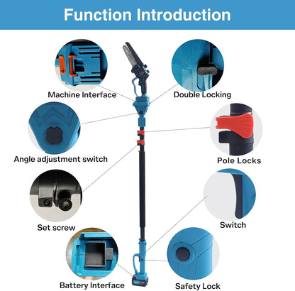 Electric Pole Saws for Tree Trimming, 6 Inch Mini Chainsaw Cordless 2-in-1 Pole Saw Battery Powered Tree Trimmer, Hand Held Chainsaw Long Bar Tree Branch Cutter, Wood Cutting Tools with 2 Batteries