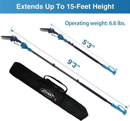 Electric Pole Saws for Tree Trimming, 6 Inch Mini Chainsaw Cordless 2-in-1 Pole Saw Battery Powered Tree Trimmer, Hand Held Chainsaw Long Bar Tree Branch Cutter, Wood Cutting Tools with 2 Batteries