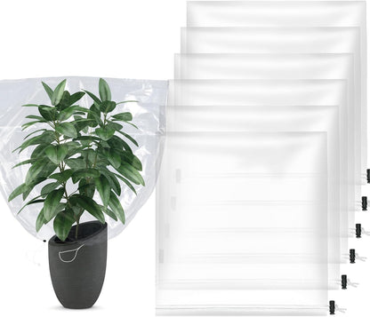 6 Pcs Winter Plant Cover Freeze Protection - 39" x 39" Plastic Plant Frost Bags with Drawstring, Transparent Waterproof Plant Shelter Coverings for Outdoors Garden Plants Shrubs Sapling Bushes
