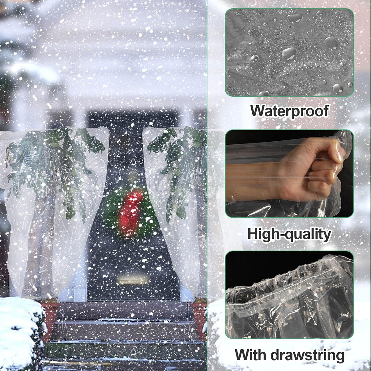 6 Pcs Winter Plant Cover Freeze Protection - 39" x 39" Plastic Plant Frost Bags with Drawstring, Transparent Waterproof Plant Shelter Coverings for Outdoors Garden Plants Shrubs Sapling Bushes