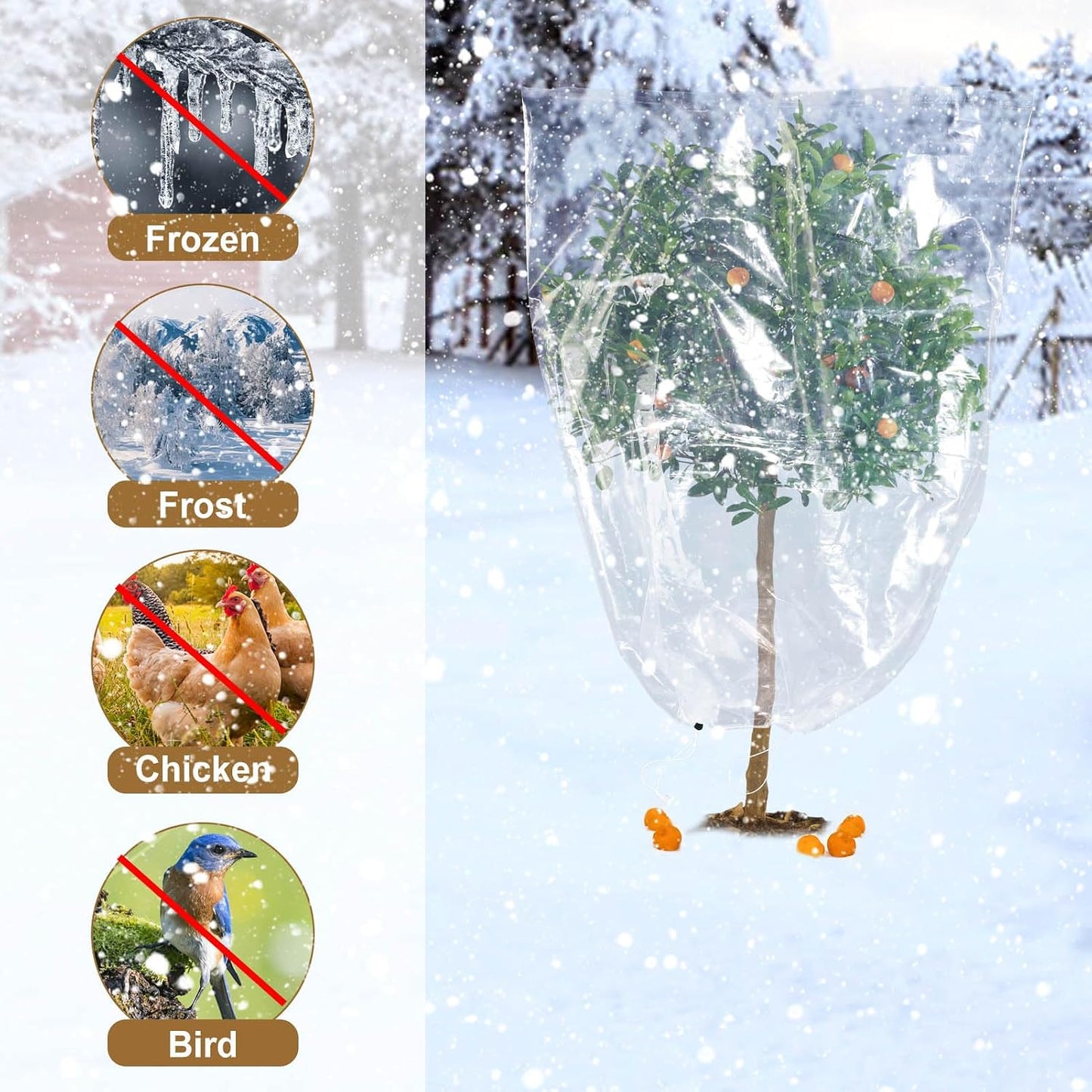 6 Pcs Winter Plant Cover Freeze Protection - 39" x 39" Plastic Plant Frost Bags with Drawstring, Transparent Waterproof Plant Shelter Coverings for Outdoors Garden Plants Shrubs Sapling Bushes