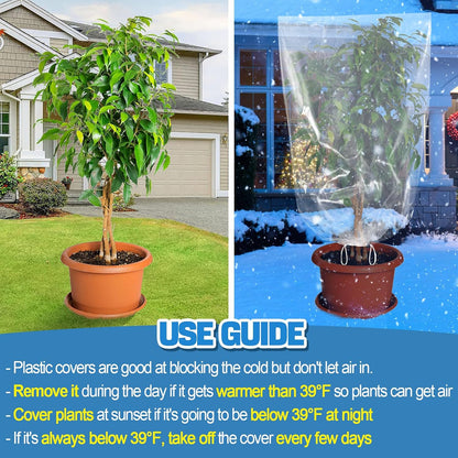 6 Pcs Winter Plant Cover Freeze Protection - 39" x 39" Plastic Plant Frost Bags with Drawstring, Transparent Waterproof Plant Shelter Coverings for Outdoors Garden Plants Shrubs Sapling Bushes