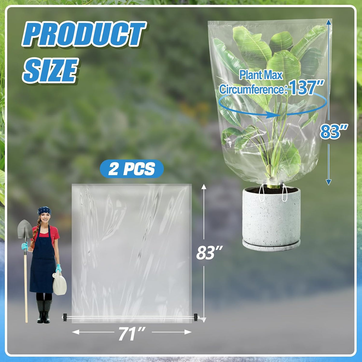 6 Pcs Winter Plant Cover Freeze Protection - 39" x 39" Plastic Plant Frost Bags with Drawstring, Transparent Waterproof Plant Shelter Coverings for Outdoors Garden Plants Shrubs Sapling Bushes
