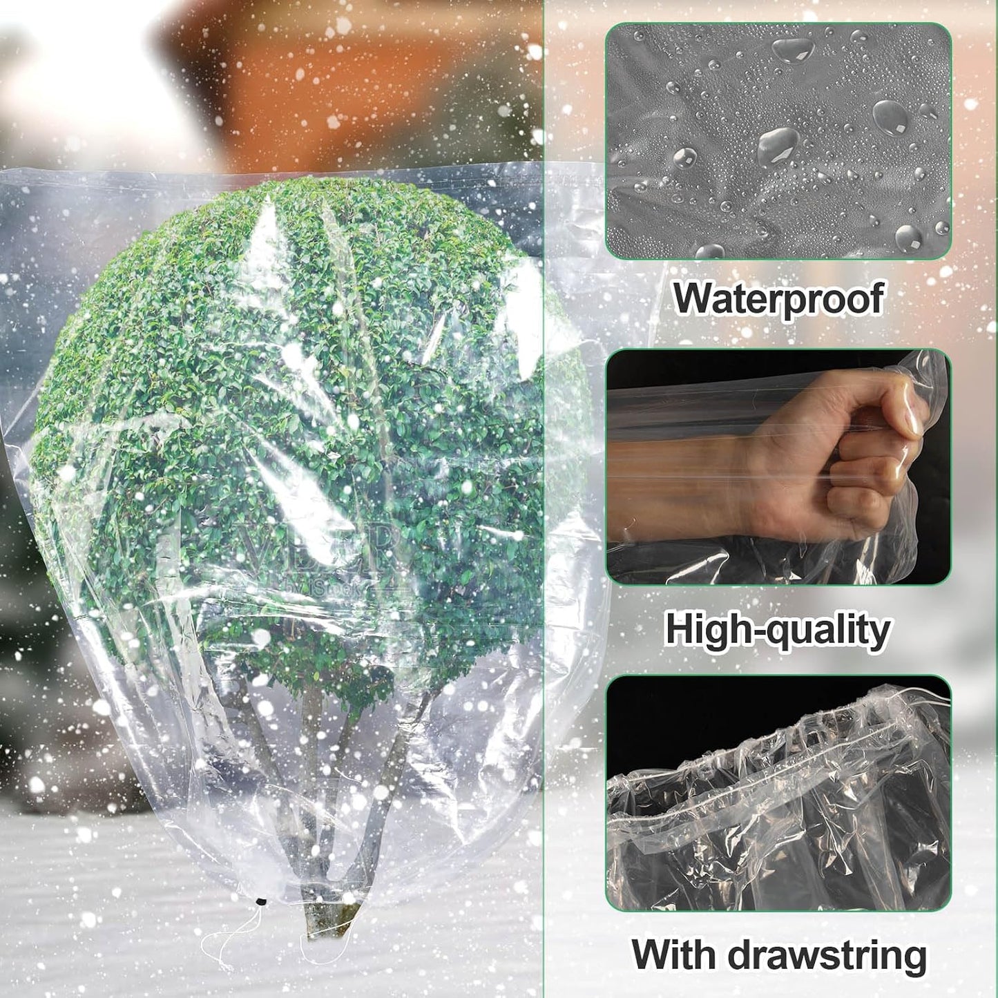 6 Pcs Winter Plant Cover Freeze Protection - 39" x 39" Plastic Plant Frost Bags with Drawstring, Transparent Waterproof Plant Shelter Coverings for Outdoors Garden Plants Shrubs Sapling Bushes