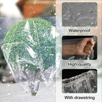 6 Pcs Winter Plant Cover Freeze Protection - 39" x 39" Plastic Plant Frost Bags with Drawstring, Transparent Waterproof Plant Shelter Coverings for Outdoors Garden Plants Shrubs Sapling Bushes