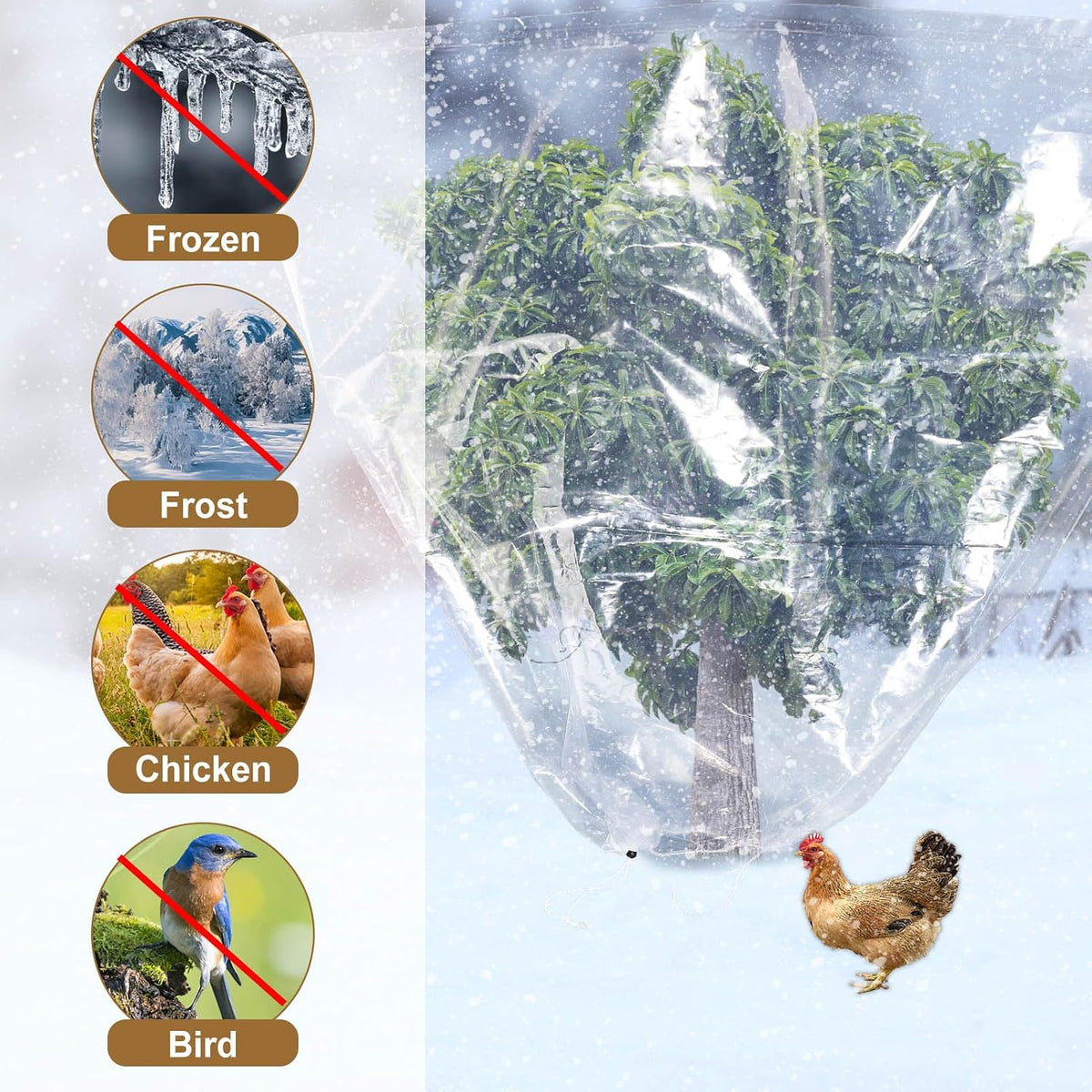 6 Pcs Winter Plant Cover Freeze Protection - 39" x 39" Plastic Plant Frost Bags with Drawstring, Transparent Waterproof Plant Shelter Coverings for Outdoors Garden Plants Shrubs Sapling Bushes