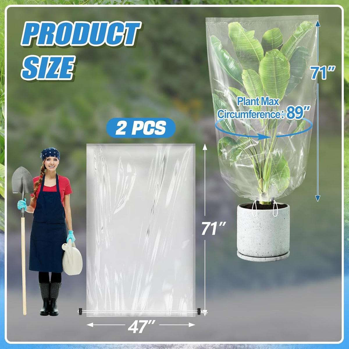 6 Pcs Winter Plant Cover Freeze Protection - 39" x 39" Plastic Plant Frost Bags with Drawstring, Transparent Waterproof Plant Shelter Coverings for Outdoors Garden Plants Shrubs Sapling Bushes